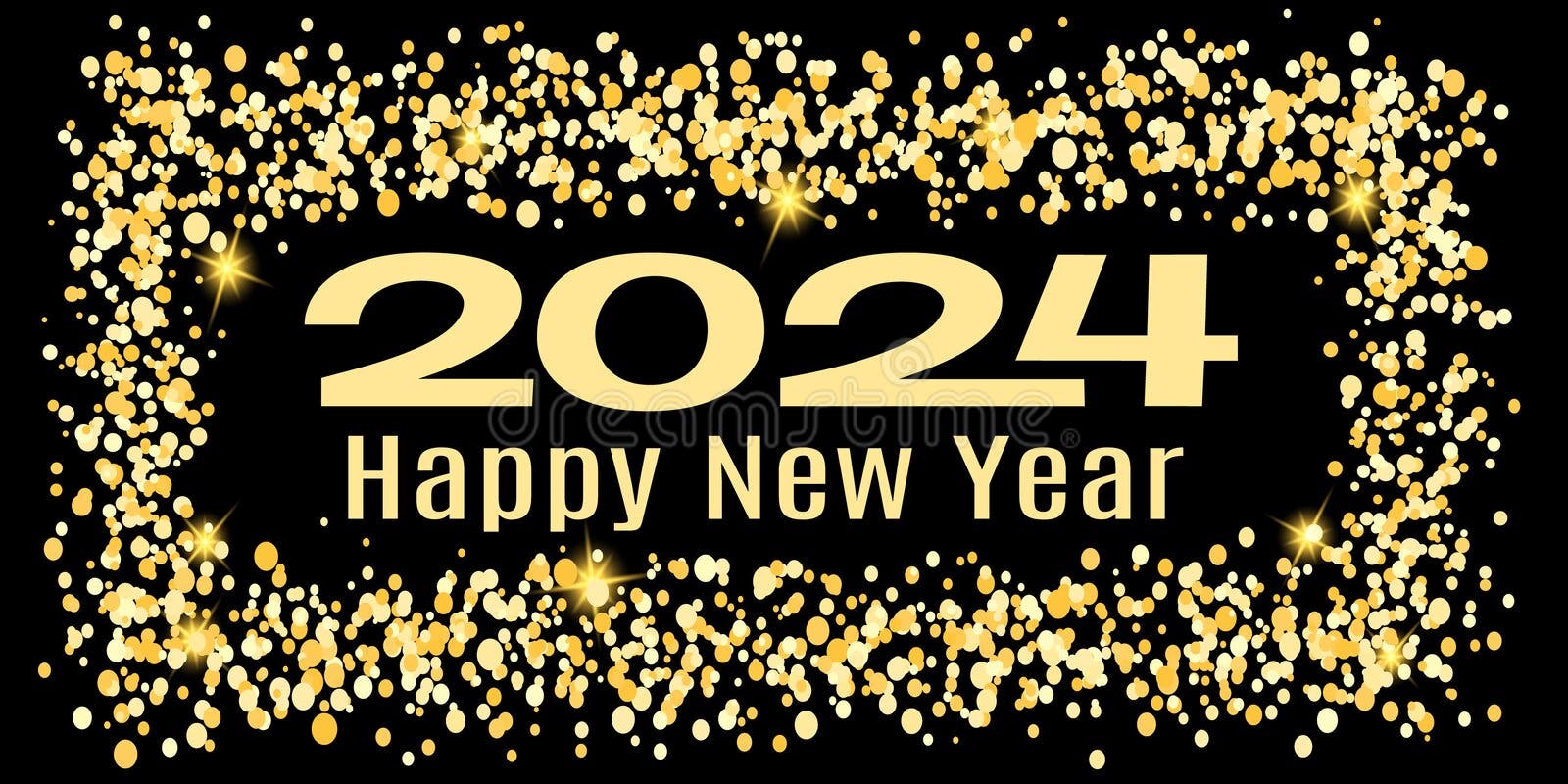 2024 Happy New Year Horizontal Banner Background and 2024 Greeting Card