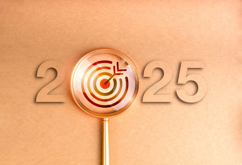 Happy New Year 2025 with Green Business Concept Banner. Target Icon