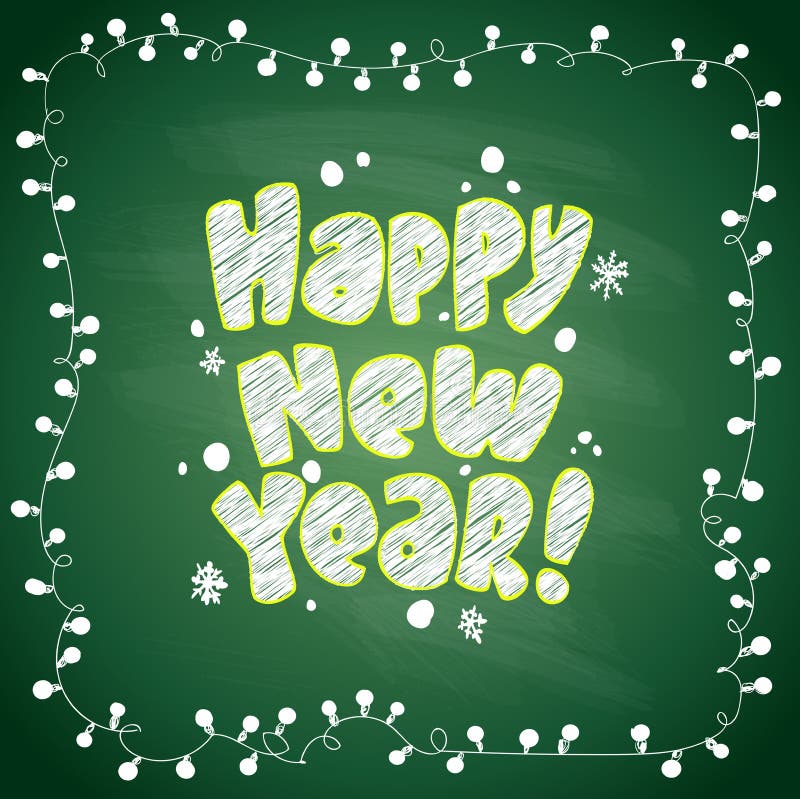 Happy new year green chalkboard with frame royalty free illustration
