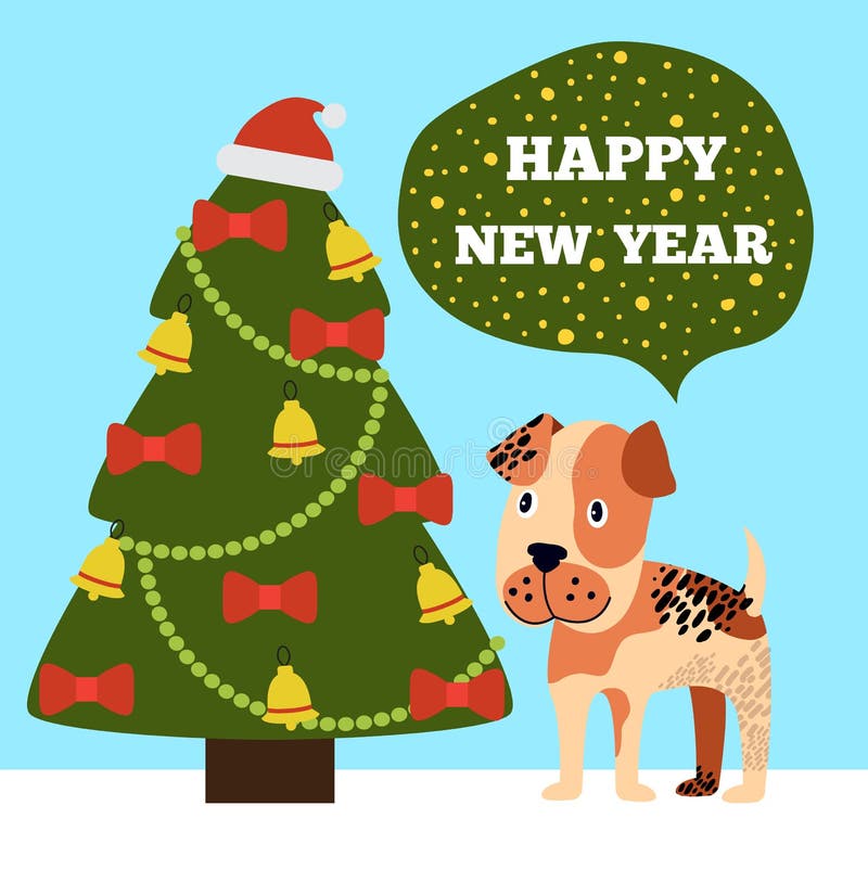 Happy New Year Greeting Card Cartoon Grey Spot Dog Stock Vector -  Illustration of greeting, fashion: 112180887