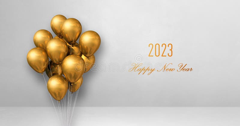 Happy New Year 2024 Greeting Card. Gold Balloons on White ...