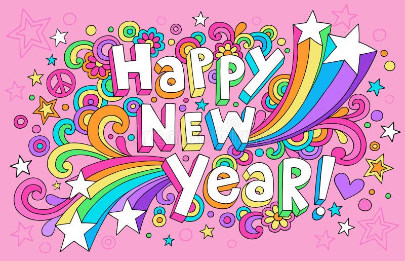 Happy New Year Groovy Notebook Doodles Vector vector illustration