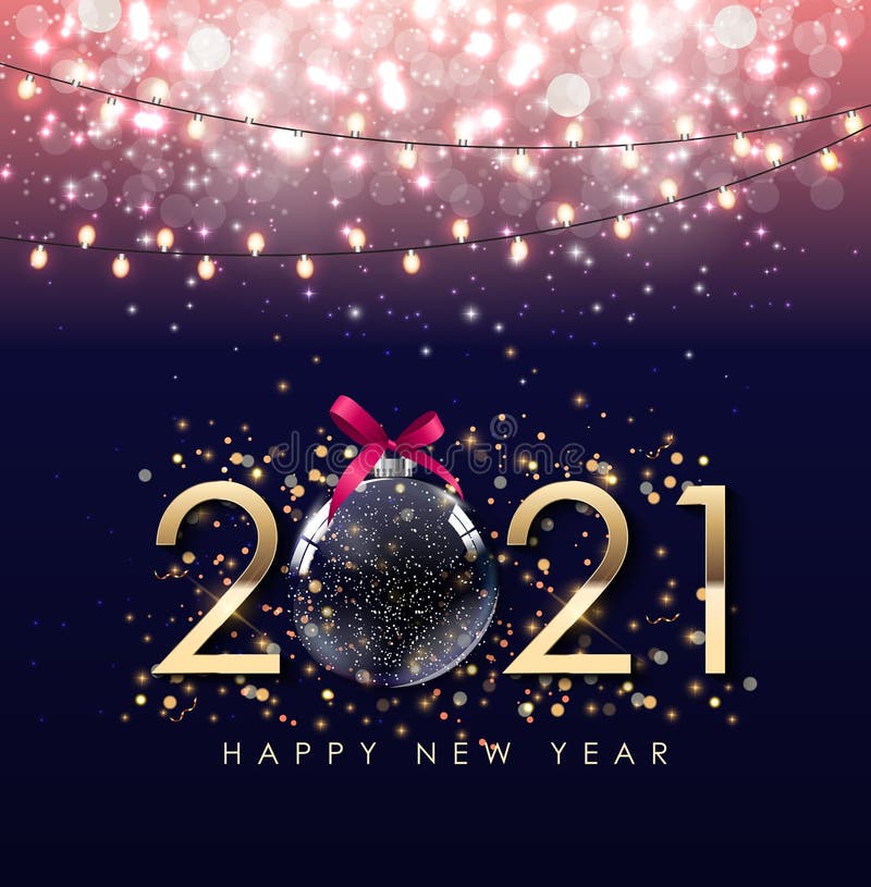 Happy New Year 2021 Winter Holiday Greeting Card Design Template. Party
