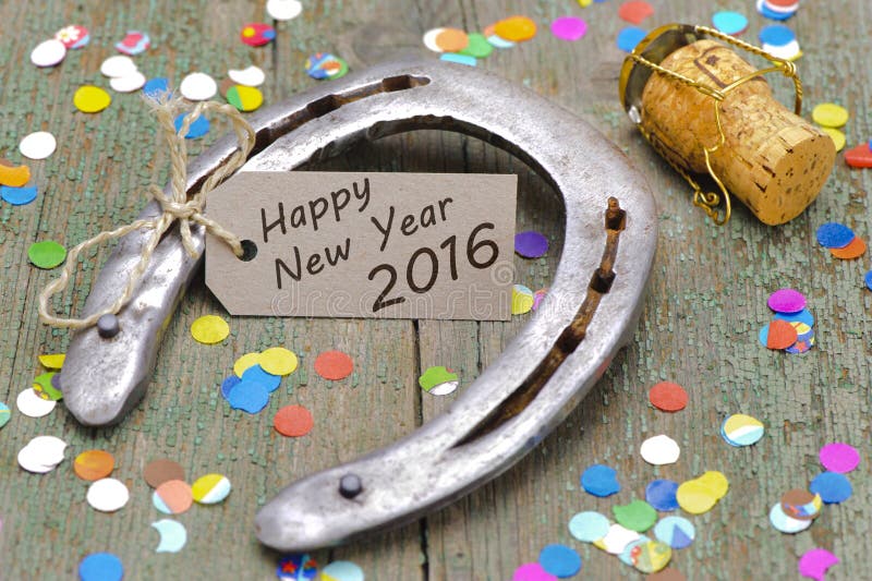 Happy new year 2016 with horse shoe stock photos Happy new year 2016 with horse shoe stock photos