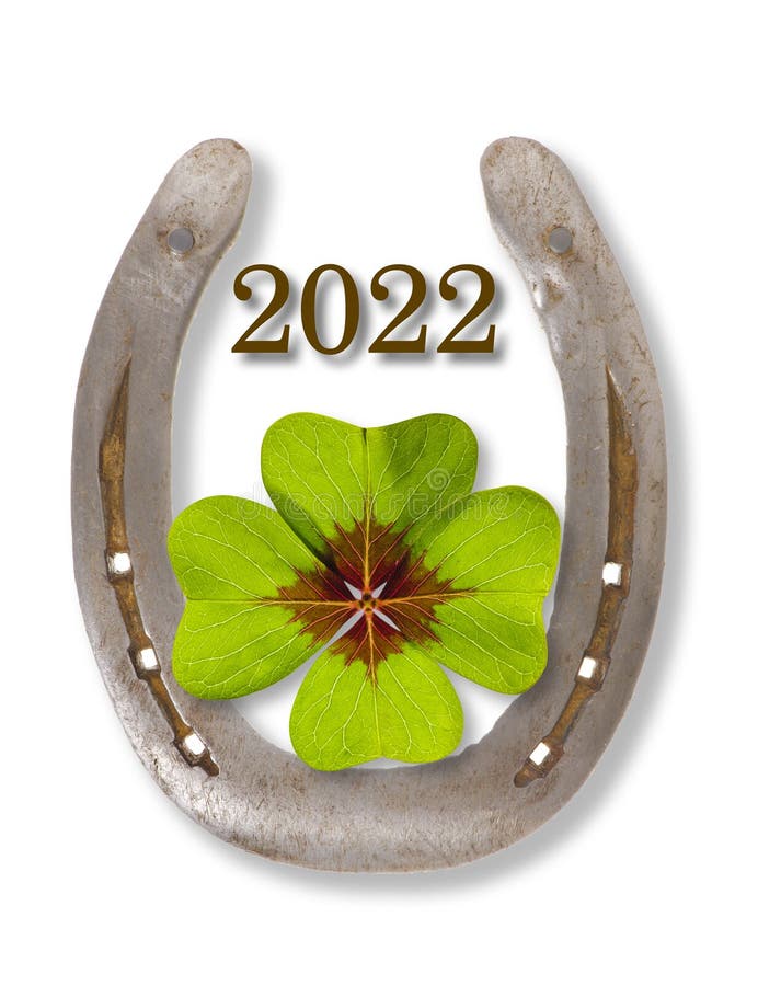 Happy new year 2022 with horseshoe royalty free stock photo