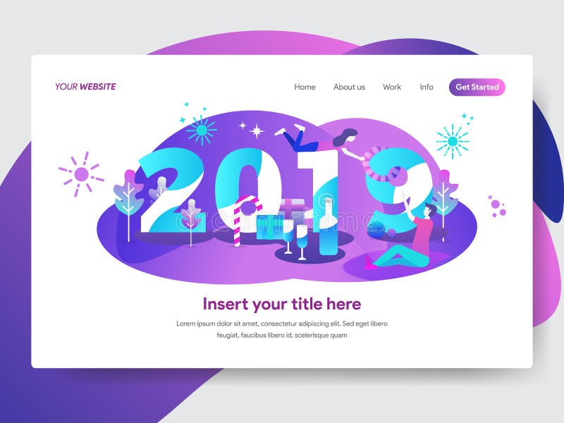 Happy New Year 2019 Illustration for Homepage. Modern flat design concept of web page design for website and mobile website.Vector