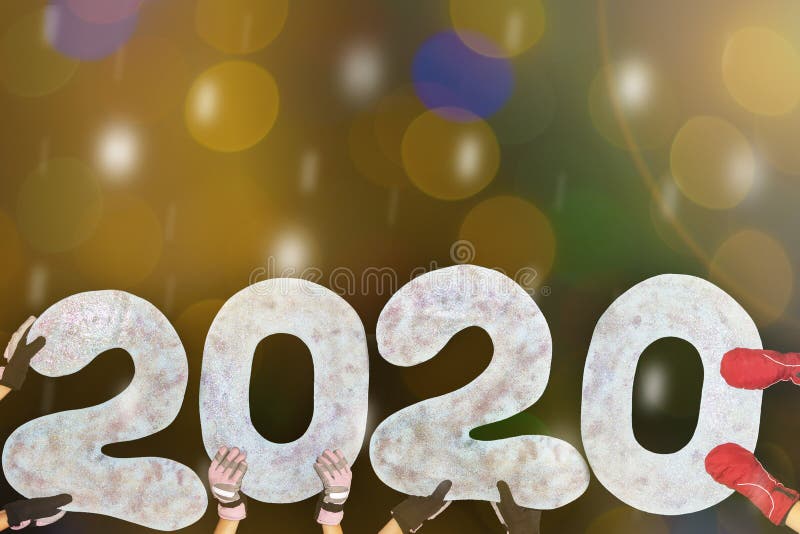 Happy new year 2020 isolated on black background with copy space for text, for holiday card. Blurred snowflakes, snow royalty free stock photo Happy new year 2020 isolated on black background with copy space for text, for holiday card. Blurred snowflakes, snow royalty free stock photo