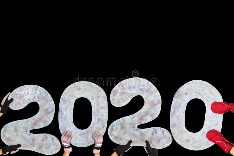 Happy new year 2020 isolated on black background with copy space for text, for holiday card.  royalty free stock photos