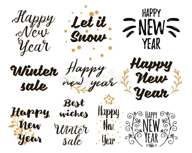 Happy New Year Lettering Design Set. Collections of Beautiful New Yearand  Winter Sale Title for Greeting Card, Flyer Stock Vector - Illustration of  festive, decorative: 185245463