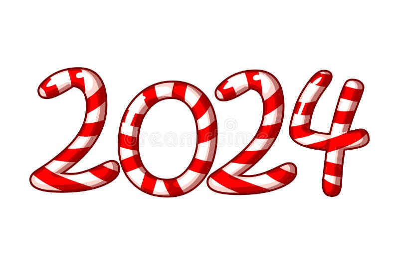 Happy New Year 2024 Like Candy. Numbers Candy on White Background Stock