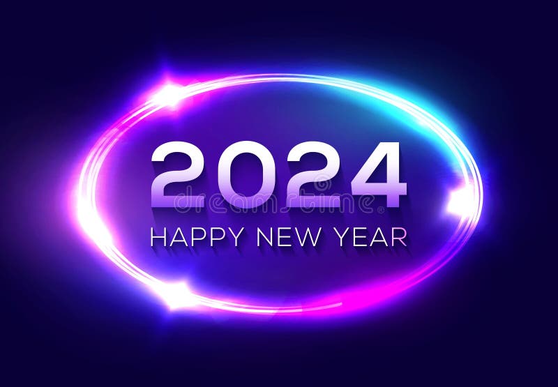 Happy New Year 2024 Circle Neon Sign on Dark Red Stock Illustration ...