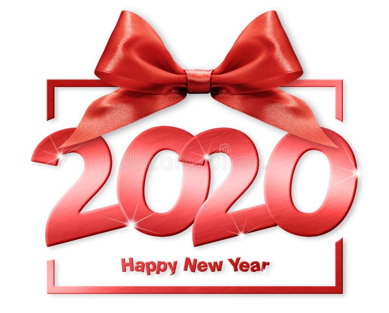 2020 Happy New Year Number Text in Box Frame mit rotem Bandbogen isoliert auf weißem Hintergrund lizenzfreie stockfotografie 2020 Happy New Year Number Text in Box Frame mit rotem Bandbogen isoliert auf weißem Hintergrund lizenzfreie stockfotografie