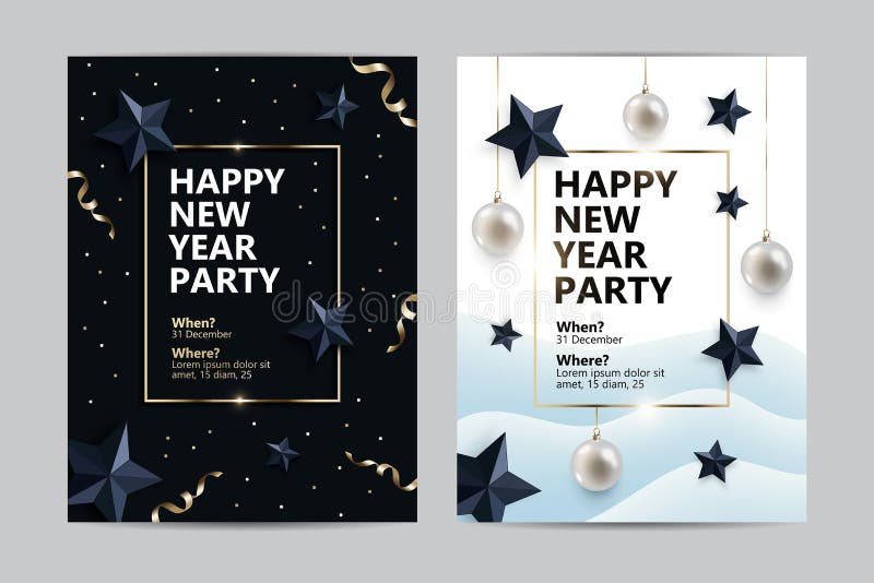 Happy New Year party flyers, cards, invitations stock illustration