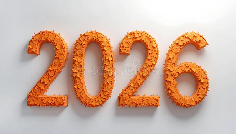 Happy New Year 2026 pomarańczowych liczb na białym tle. projekt uroczystości. cyfry 2026. pomarańczowy tekst 3d 2026. Idea dla. Pomysł na noworoczne powitanie świąteczne ulotki banerskie.