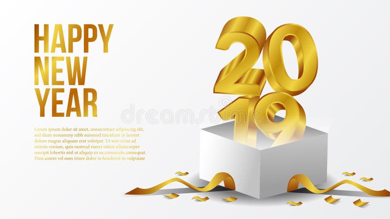 Happy New Year Poster Background Template with 3d Gold Number with Open  White Box. Vector Illustration Stock Vector - Illustration of decorative,  decoration: 132928018