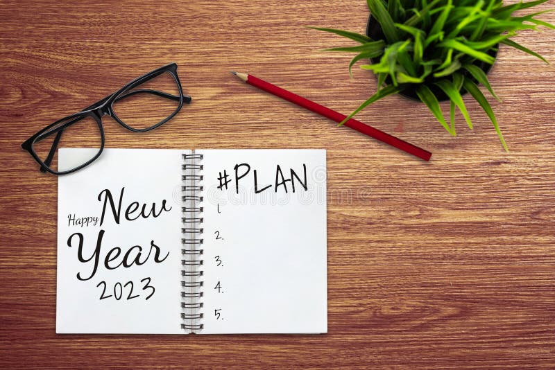2023 Happy New Year Resolution Goal List and Plans Setting Stock Image