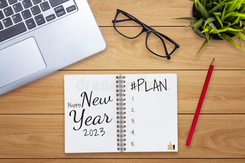 2023 Happy New Year Resolution Goal List and Plans Setting Stock Photo
