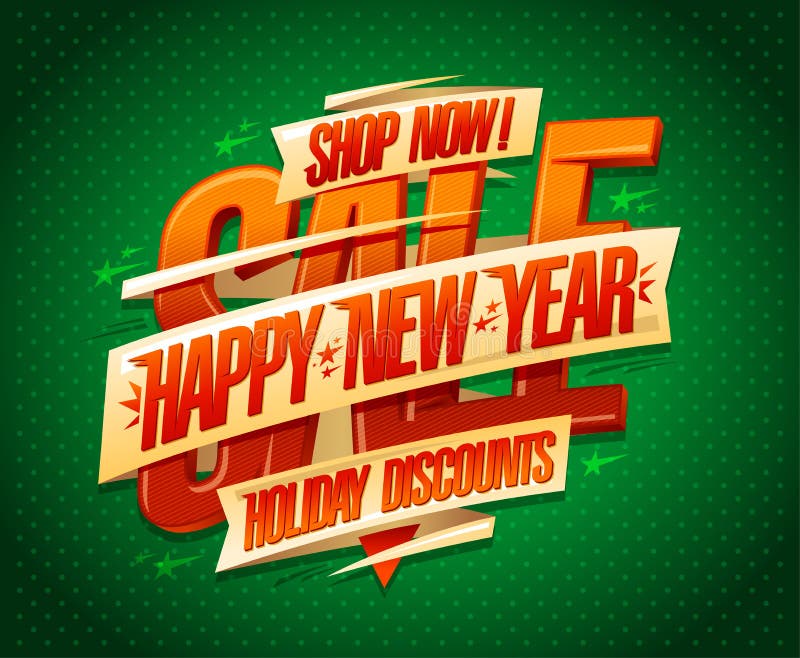 Happy New Year Sale Urlaubsermäßigungen Bannervorlage mit grüner Polka Dot Hintergrund lizenzfreie abbildung