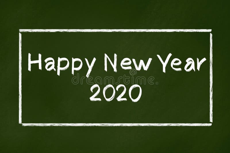 Happy new year 2020 on school chalkboard. Celebration, blackboard, holiday, calendar, greeting, education, background, drawing, christmas, design, abstract royalty free illustration