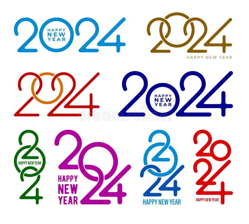 2024 Happy New Year. Template with Black and White Letter Logo for