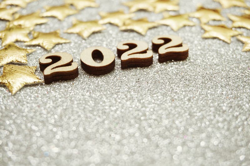 Happy New year 2022 number letter on silver glitter background. Happy New year 2022 number letter with space copy on silver glitter background royalty free stock photography