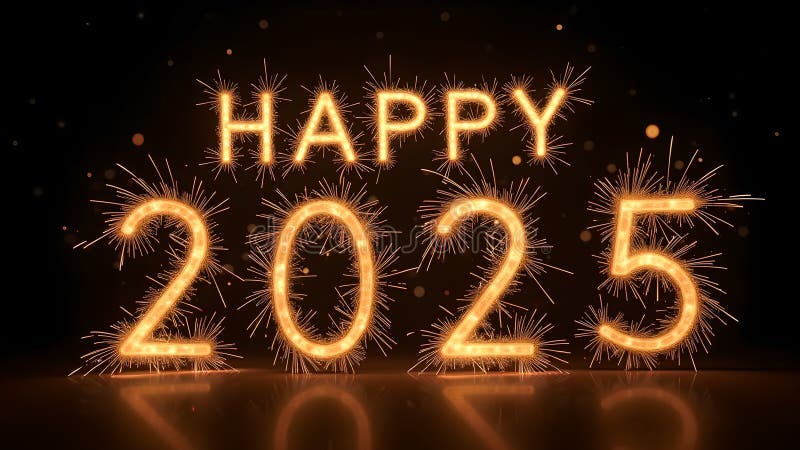 Happy New Year 2025. Sparkling fireworks text. Concept of celebration and new beginnings vector illustration