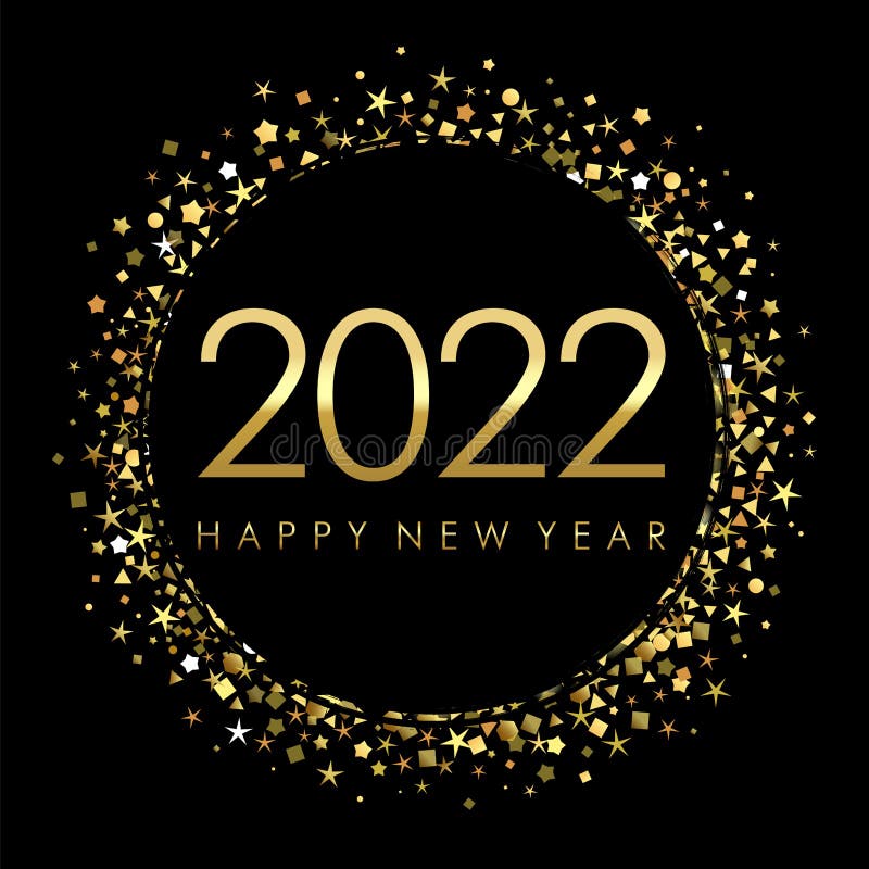 Big Set Of 2022 Happy New Year Gold And Black Logo Stock Vector