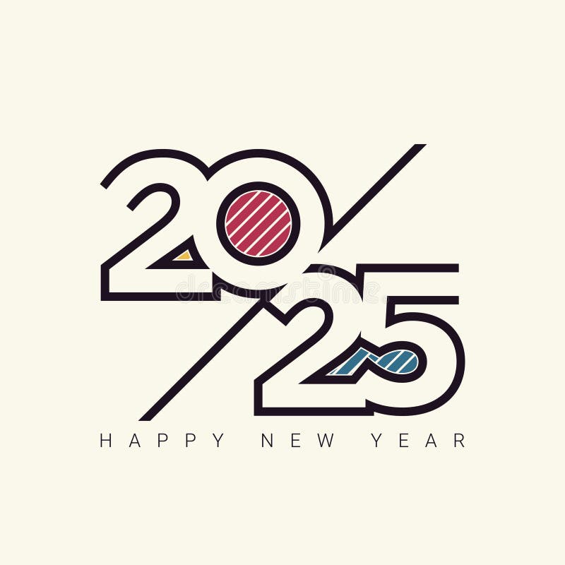 2025 Happy New Year Black Vector Illustration, Numbers Handwritten