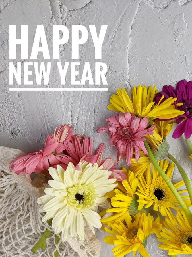 Happy New Year with Fresh Flowers Stock Photo Image of fresh, pattern