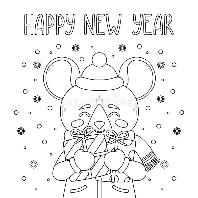Happy New Year 2020 Vector Print With Cute Rat Stock Vector