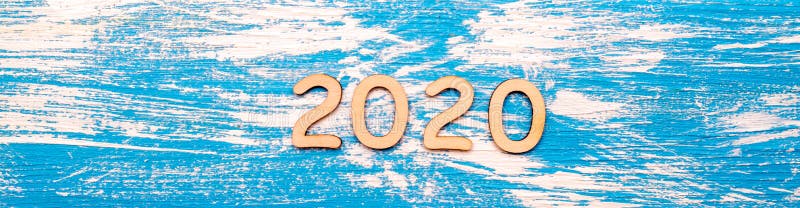 Happy new year 2020. On wooden blue background stock images