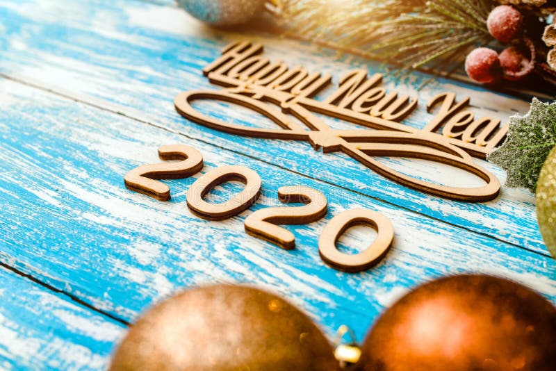 Happy new year 2020. On wooden blue background. on wooden blue background royalty free stock photo