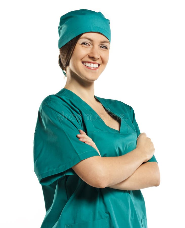 Happy nurse. portrait. studio