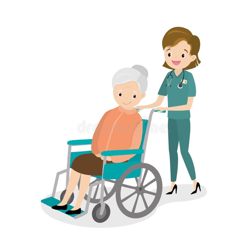 Happy Old Woman in a Wheelchair and Female Nurse,elderly Character ...