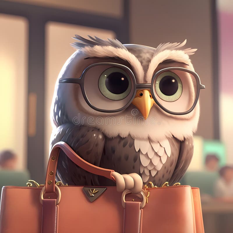 Happy Owl Businessman In The Office. Generative AI stock illustration