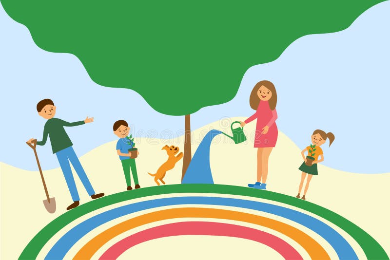 Happy Parents with Children Cares the Planet on Abstract Rainbow Background. Eco Friendly Family Ecology Concept Stock Vector - Illustration of father, work: 218861184 Happy Parents with Children Cares the Planet on Abstract Rainbow Background. Eco Friendly Family Ecology Concept Stock Vector - Illustration of father, work: 218861184
