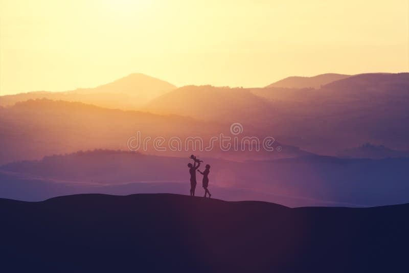 Happy parents playing with the baby on the hills. stock illustration Happy parents playing with the baby on the hills. stock illustration