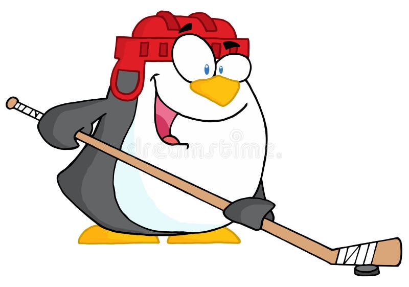 Happy Penguin Playing Ice Hockey Stock Vector - Illustration of
