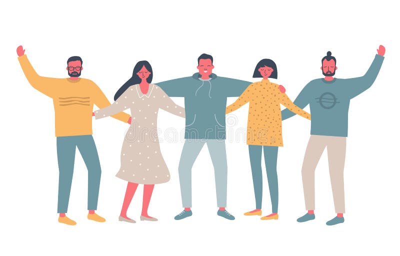 Happy people friends are standing and hugging. International Friendship Day concept vector illustration Happy people friends are standing and hugging. International Friendship Day concept vector illustration