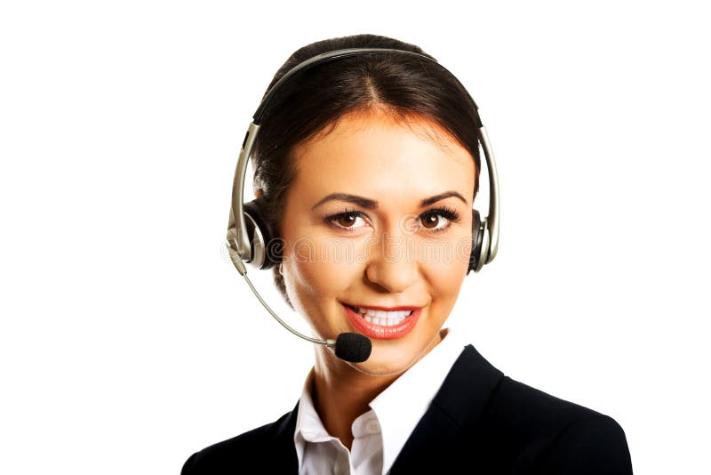 Happy woman as a phone operator in headset. Happy woman as a phone operator in headset.