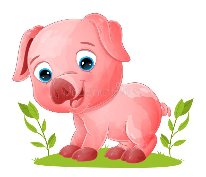 The happy pig is crawling with the feet in the garden. Of illustratio royalty free illustration