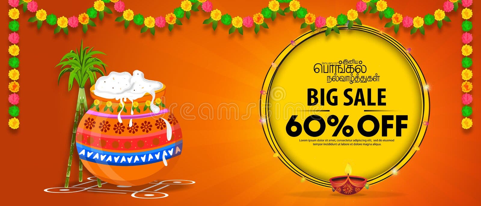 Happy Pongal Festival Offer Sale Background Template Design with ...