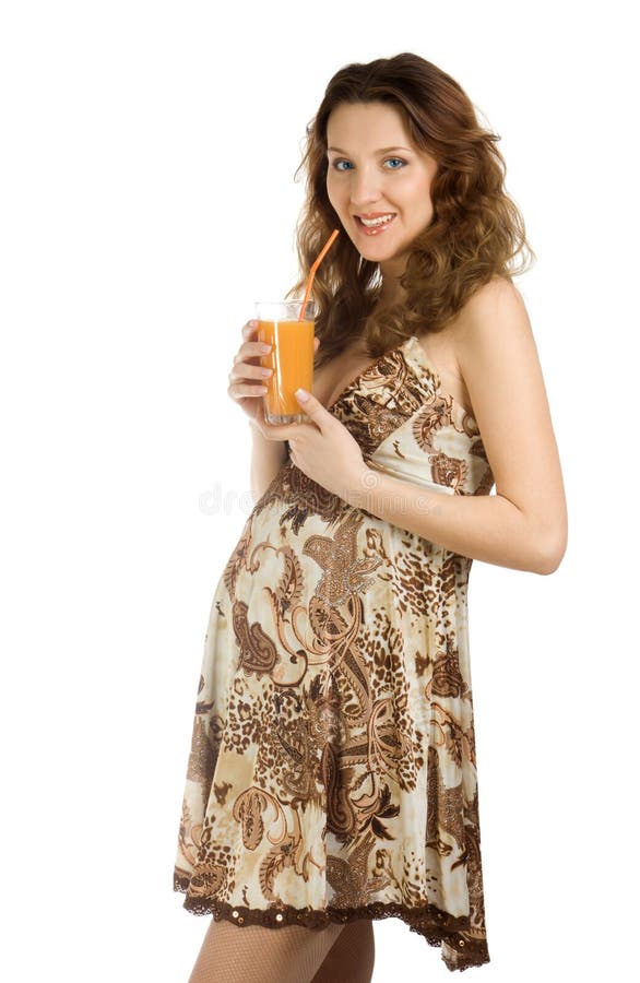 Happy pregnant drink juice