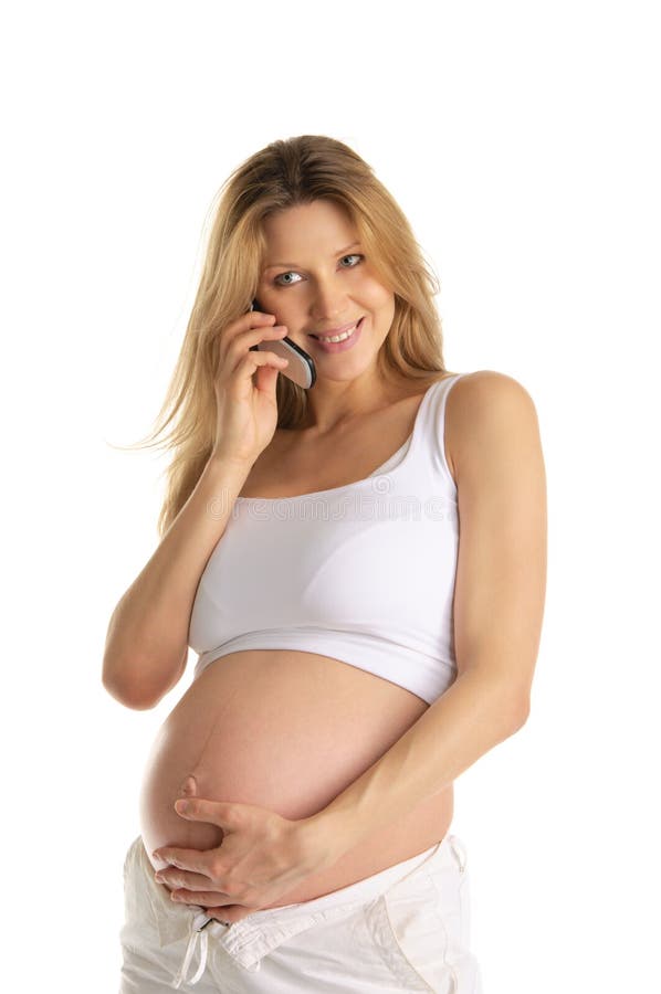 Happy pregnant woman with mobile phone