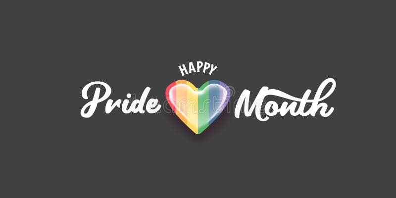 Happy Pride Month Horizontal Banner With Heart And Pride Color Flag Isolated On Grey Background