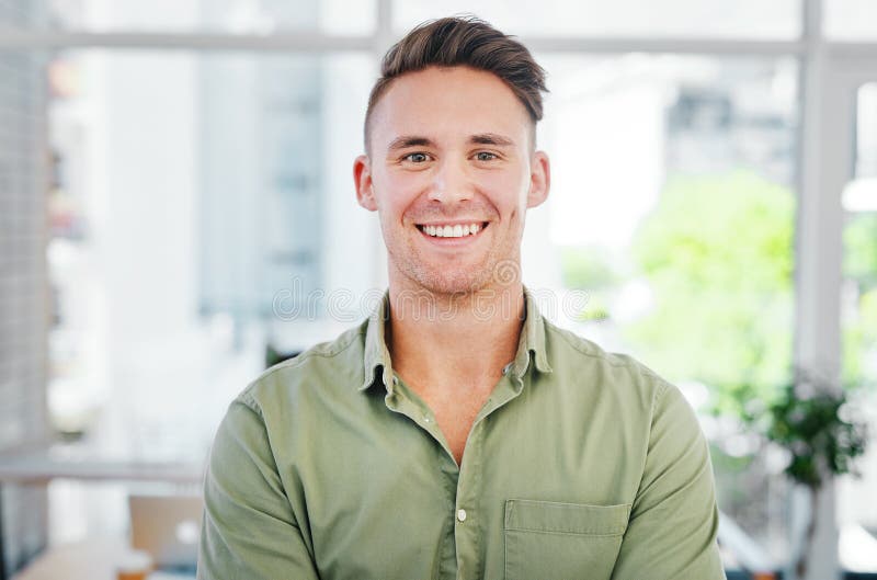 Happy, professional and portrait of business man in office for game designer, developer and gameplay launch. Confidence stock photos