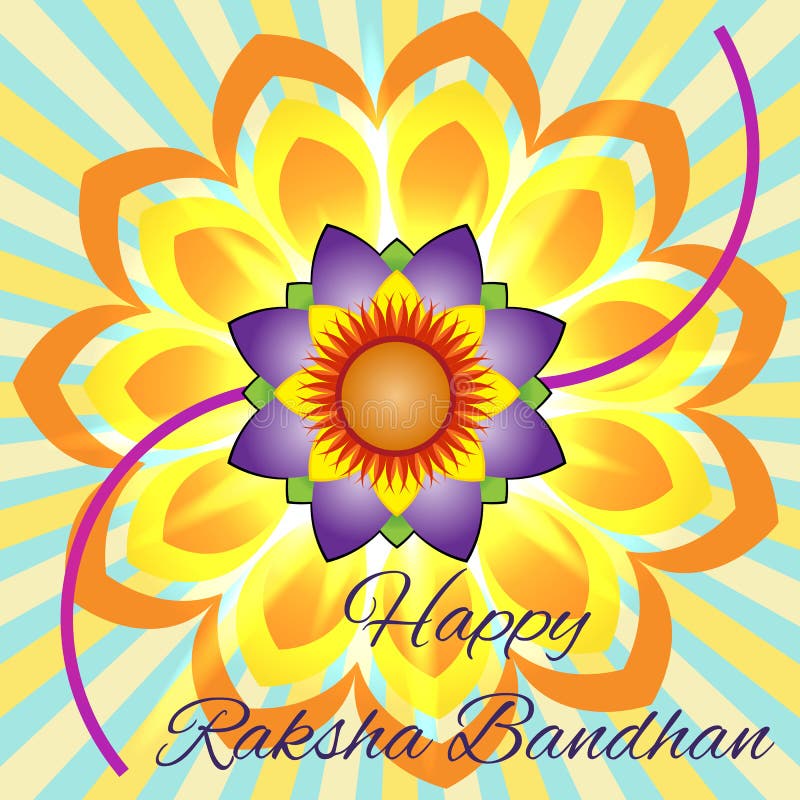 Happy Raksha Bandhan. Elegant greeting card with beautiful rakhi for Indian festival of brother and sister love, celebration stock illustration Happy Raksha Bandhan. Elegant greeting card with beautiful rakhi for Indian festival of brother and sister love, celebration stock illustration