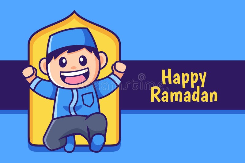 Happy Ramadan Cartoon Muslim Boy Jump Stock Vector - Illustration of jump,  child: 213433453
