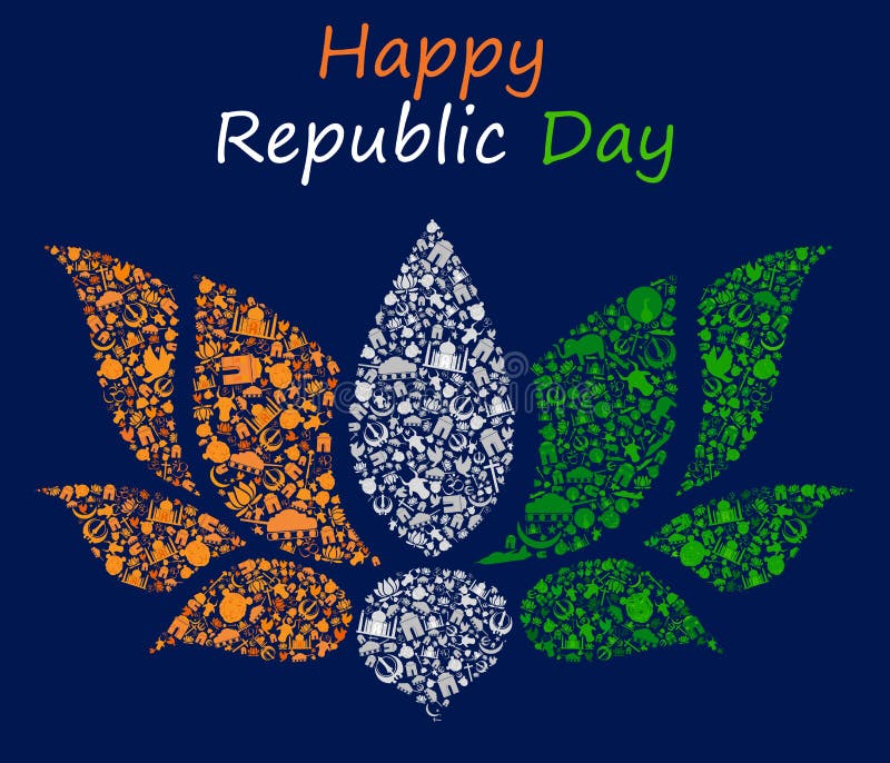 Happy Republic Day of India with Lotus Stock Vector Illustration of