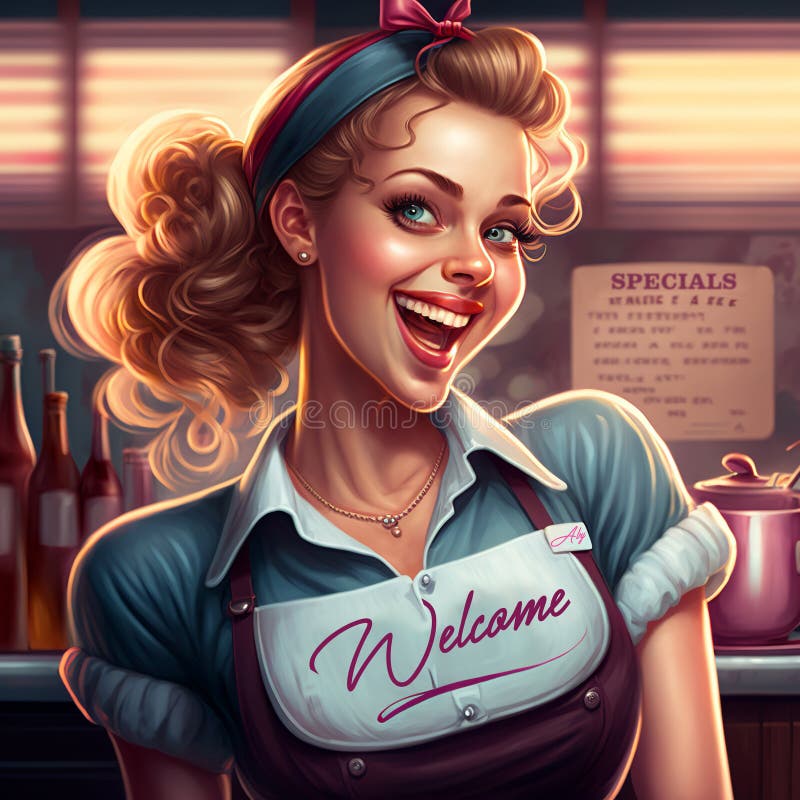 Happy retro waitress